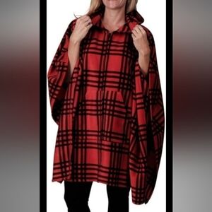 Le Moda Red and Black Plaid Poncho